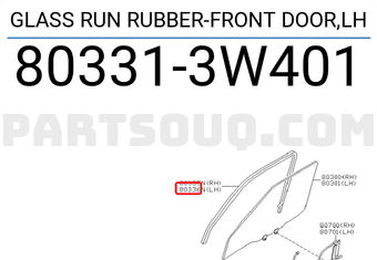 Nissan 803313W401 GLASS RUN RUBBER-FRONT DOOR,LH