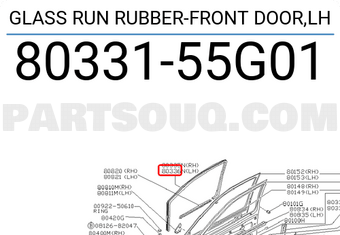 Nissan 8033155G01 GLASS RUN RUBBER-FRONT DOOR,LH