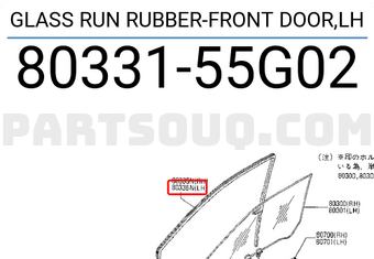 Nissan 8033155G02 GLASS RUN RUBBER-FRONT DOOR,LH