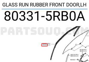 Nissan 803315RB0A GLASS RUN RUBBER FRONT DOOR,LH