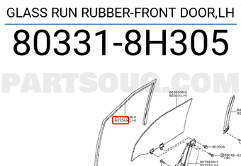 Nissan 803318H305 GLASS RUN RUBBER-FRONT DOOR,LH