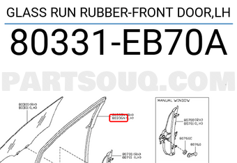Nissan 80331EB70A GLASS RUN RUBBER-FRONT DOOR,LH
