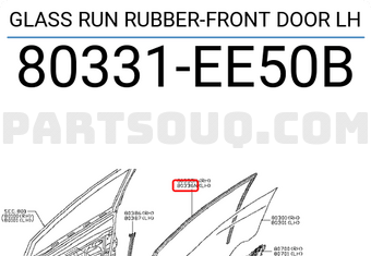 Nissan 80331EE50B GLASS RUN RUBBER-FRONT DOOR LH