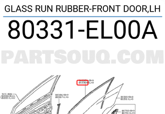 Nissan 80331EL00A GLASS RUN RUBBER-FRONT DOOR,LH