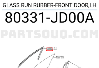Nissan 80331JD00A GLASS RUN RUBBER-FRONT DOOR,LH