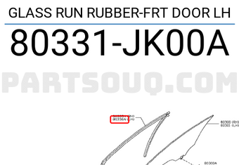 Nissan 80331JK00A GLASS RUN RUBBER-FRT DOOR LH