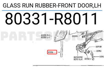 Nissan 80331R8011 GLASS RUN RUBBER-FRONT DOOR,LH