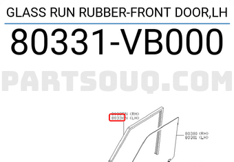 Nissan 80331VB000 GLASS RUN RUBBER-FRONT DOOR,LH