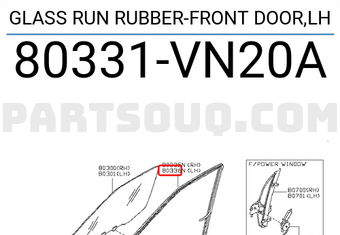 Nissan 80331VN20A GLASS RUN RUBBER-FRONT DOOR,LH