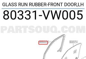 Nissan 80331VW005 GLASS RUN RUBBER-FRONT DOOR,LH
