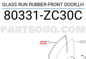 Nissan 80331ZC30C GLASS RUN RUBBER-FRONT DOOR,LH