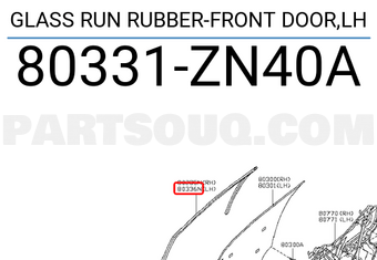 Nissan 80331ZN40A GLASS RUN RUBBER-FRONT DOOR,LH