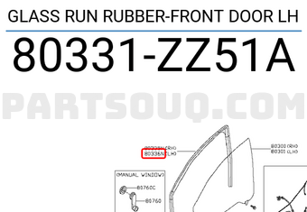 Nissan 80331ZZ51A GLASS RUN RUBBER-FRONT DOOR LH