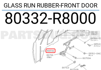 Nissan 80332R8000 GLASS RUN RUBBER-FRONT DOOR