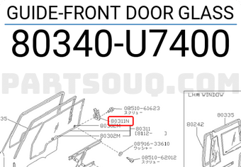 Nissan 80340U7400 GUIDE-FRONT DOOR GLASS