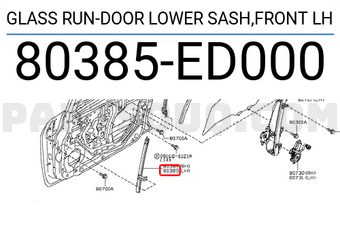 Nissan 80385ED000 GLASS RUN-DOOR LOWER SASH,FRONT LH