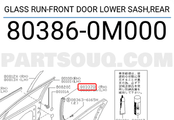 Nissan 803860M000 GLASS RUN-FRONT DOOR LOWER SASH,REAR