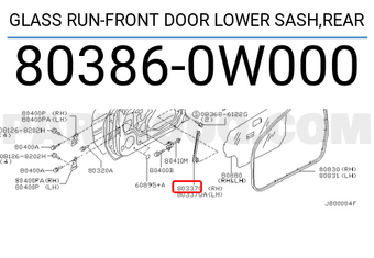Nissan 803860W000 GLASS RUN-FRONT DOOR LOWER SASH,REAR