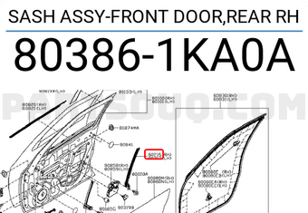 Nissan 803861KA0A SASH ASSY-FRONT DOOR,REAR RH