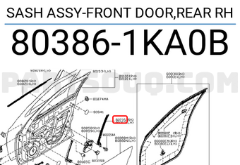 Nissan 803861KA0B SASH ASSY-FRONT DOOR,REAR RH