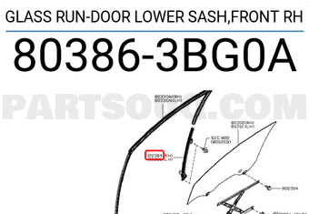 Nissan 803863BG0A GLASS RUN-DOOR LOWER SASH,FRONT RH