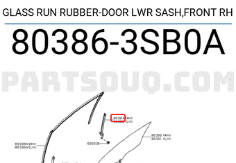 Nissan 803863SB0A GLASS RUN RUBBER-DOOR LWR SASH,FRONT RH