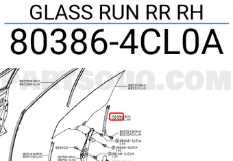 Nissan 803864CL0A GLASS RUN RR RH