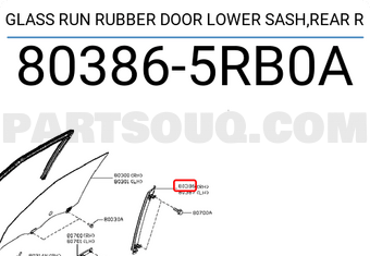 Nissan 803865RB0A GLASS RUN RUBBER DOOR LOWER SASH,REAR R