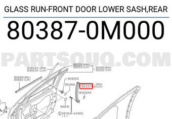 Nissan 803870M000 GLASS RUN-FRONT DOOR LOWER SASH,REAR
