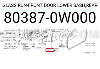 Nissan 803870W000 GLASS RUN-FRONT DOOR LOWER SASH,REAR