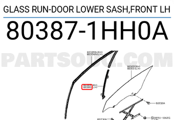 Nissan 803871HH0A GLASS RUN-DOOR LOWER SASH,FRONT LH