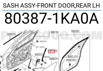 Nissan 803871KA0A SASH ASSY-FRONT DOOR,REAR LH