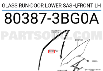 Nissan 803873BG0A GLASS RUN-DOOR LOWER SASH,FRONT LH