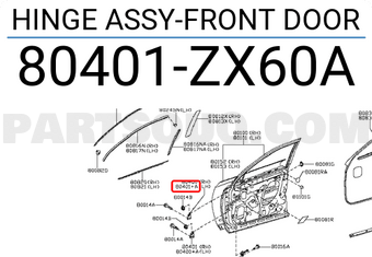 Nissan 80401ZX60A HINGE ASSY-FRONT DOOR