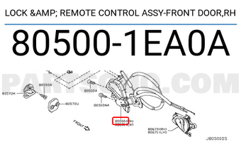 Nissan 805001EA0A LOCK & REMOTE CONTROL ASSY-FRONT DOOR,RH