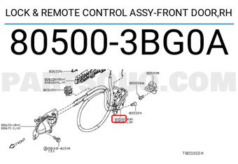 Nissan 805003BG0A LOCK & REMOTE CONTROL ASSY-FRONT DOOR,RH