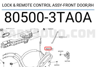 Nissan 805003TA0A LOCK & REMOTE CONTROL ASSY-FRONT DOOR,RH