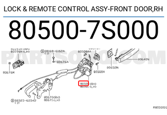 Nissan 805007S000 LOCK & REMOTE CONTROL ASSY-FRONT DOOR,RH