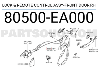 Nissan 80500EA000 LOCK & REMOTE CONTROL ASSY-FRONT DOOR,RH