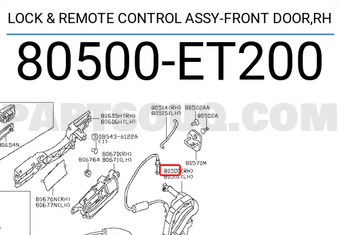 Nissan 80500ET200 LOCK & REMOTE CONTROL ASSY-FRONT DOOR,RH