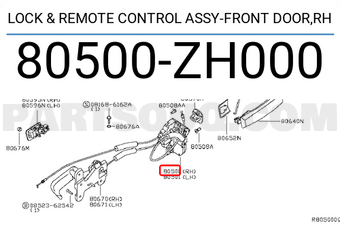 Nissan 80500ZH000 LOCK & REMOTE CONTROL ASSY-FRONT DOOR,RH