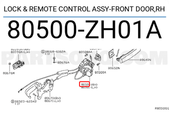 Nissan 80500ZH01A LOCK & REMOTE CONTROL ASSY-FRONT DOOR,RH