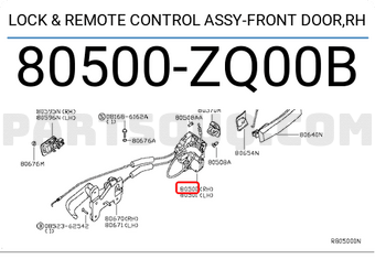 Nissan 80500ZQ00B LOCK & REMOTE CONTROL ASSY-FRONT DOOR,RH