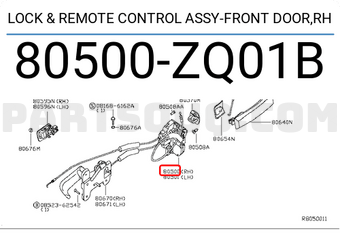 Nissan 80500ZQ01B LOCK & REMOTE CONTROL ASSY-FRONT DOOR,RH