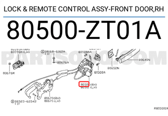 Nissan 80500ZT01A LOCK & REMOTE CONTROL ASSY-FRONT DOOR,RH