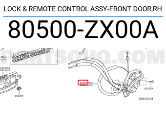 Nissan 80500ZX00A LOCK & REMOTE CONTROL ASSY-FRONT DOOR,RH