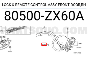 Nissan 80500ZX60A LOCK & REMOTE CONTROL ASSY-FRONT DOOR,RH