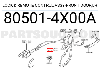 Nissan 805014X00A LOCK & REMOTE CONTROL ASSY-FRONT DOOR,LH