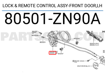 Nissan 80501ZN90A LOCK & REMOTE CONTROL ASSY-FRONT DOOR,LH