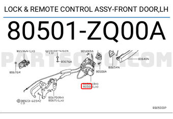 Nissan 80501ZQ00A LOCK & REMOTE CONTROL ASSY-FRONT DOOR,LH